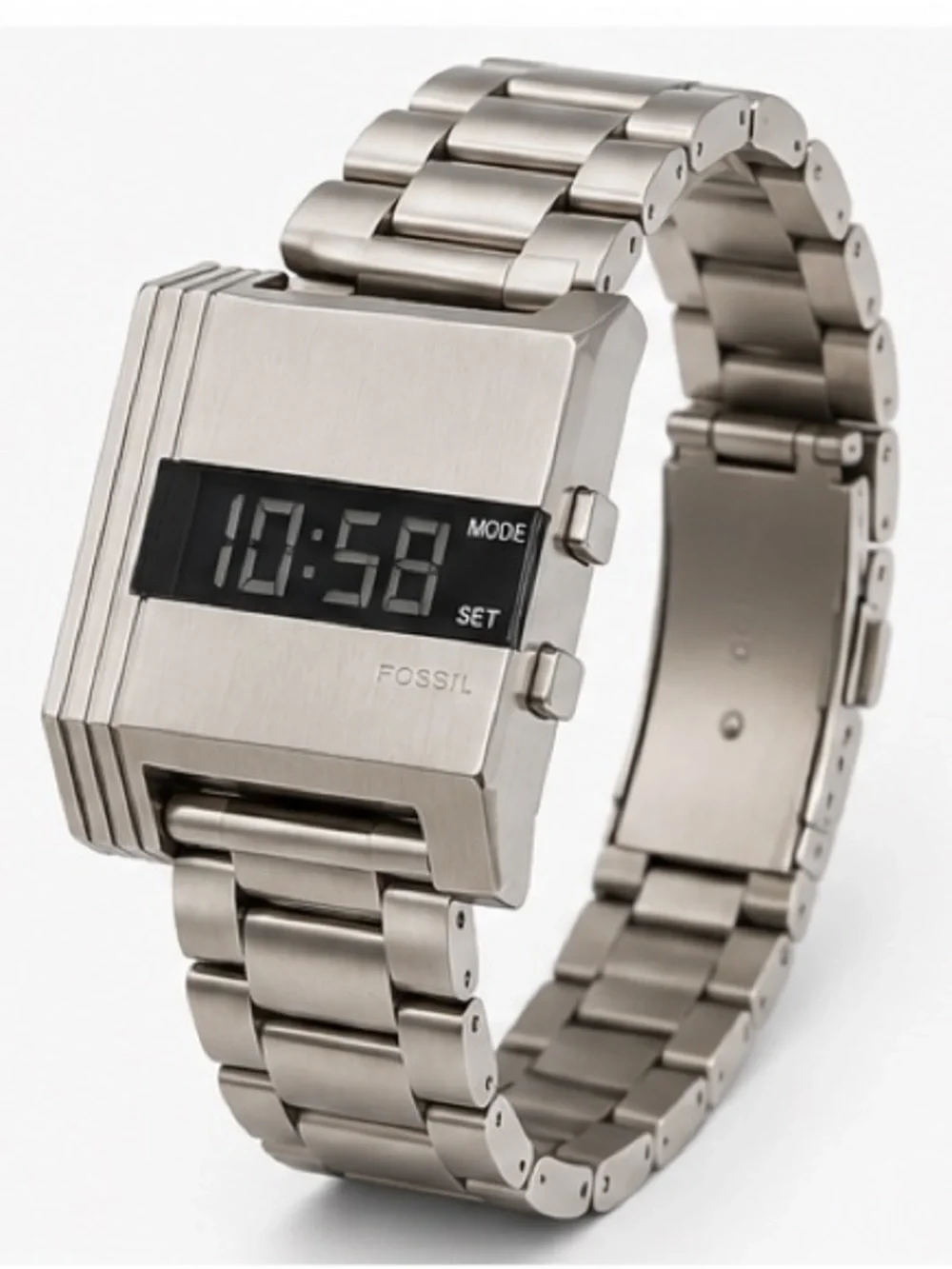 Fossil Men's Digital Square Stainless Steel Watch in Silver